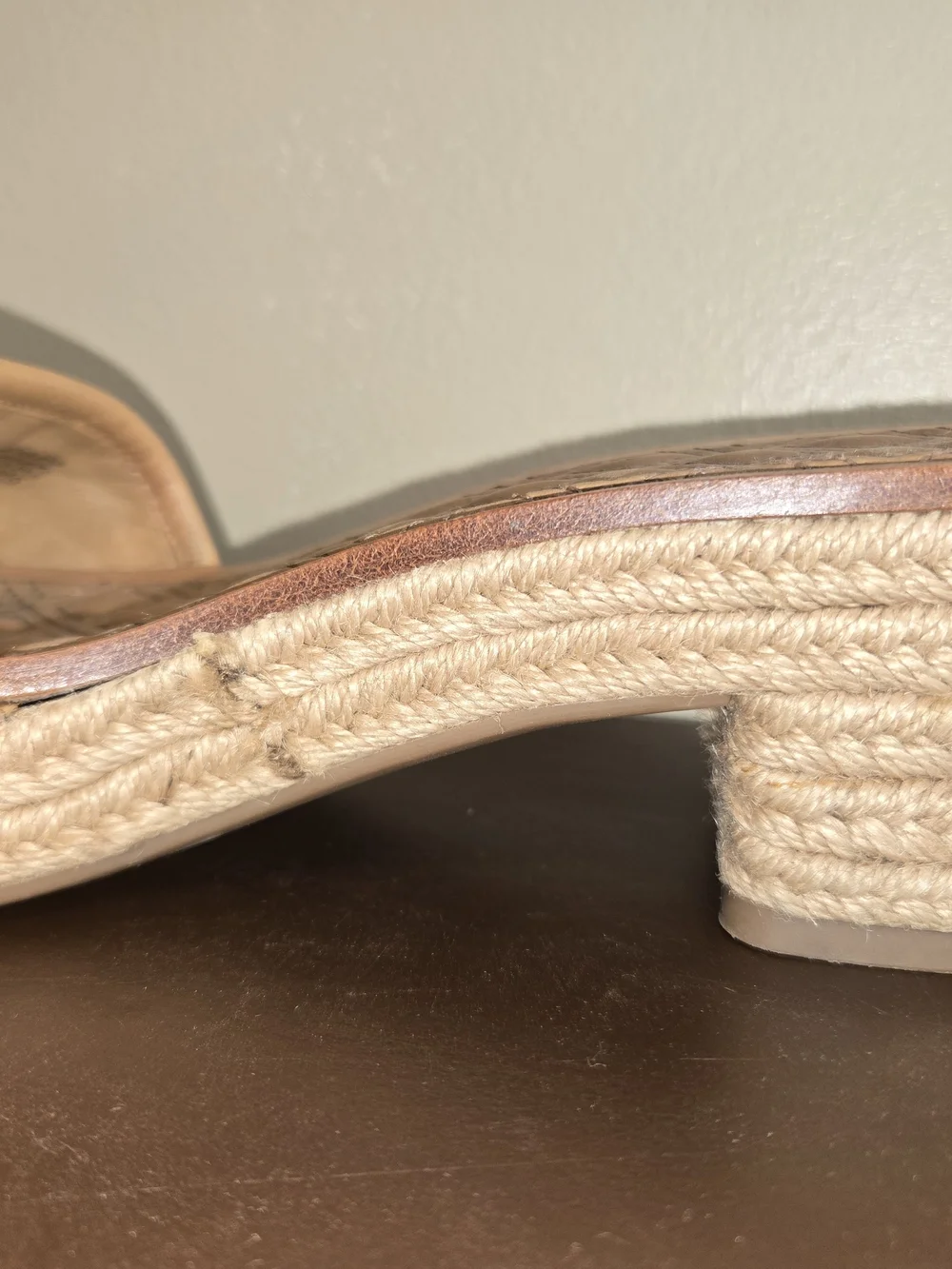 Tory Burch Tan Leather Espadrille Slide Sandals